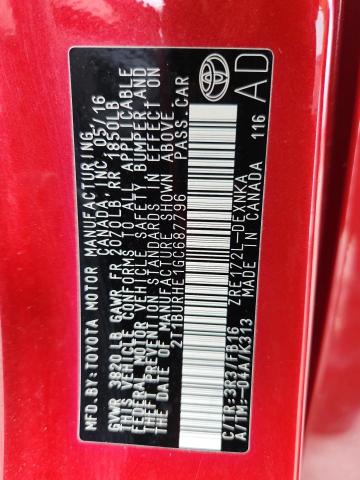 2T1BURHE1GC687796 - 2016 TOYOTA COROLLA L أحمر صورة 12