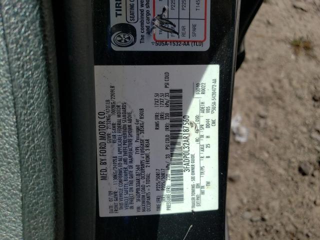 3FADP0L32AR187560 - 2010 FORD FUSION HYBRID BLACK photo 10