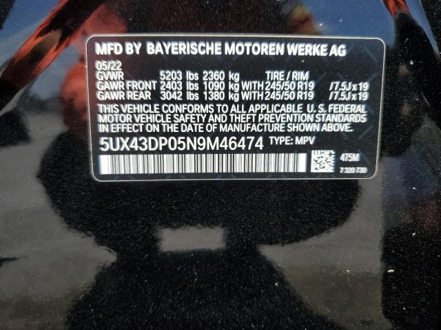 5UX43DP05N9M46474 - 2022 BMW X3 SDRIVE30I BLACK photo 13