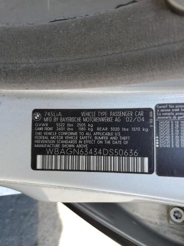 WBAGN63434DS50636 - 2004 BMW 745 LI Plata foto 12