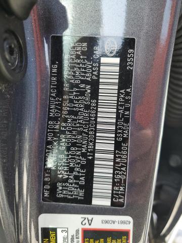 4T1BK3DB3CU466286 - 2012 TOYOTA AVALON BASE 灰色 照片 12