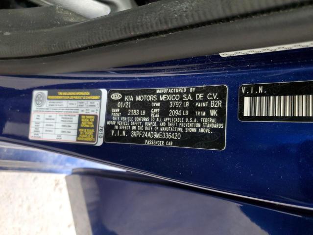 3KPF24AD9ME336420 - 2021 KIA FORTE FE BLUE photo 12