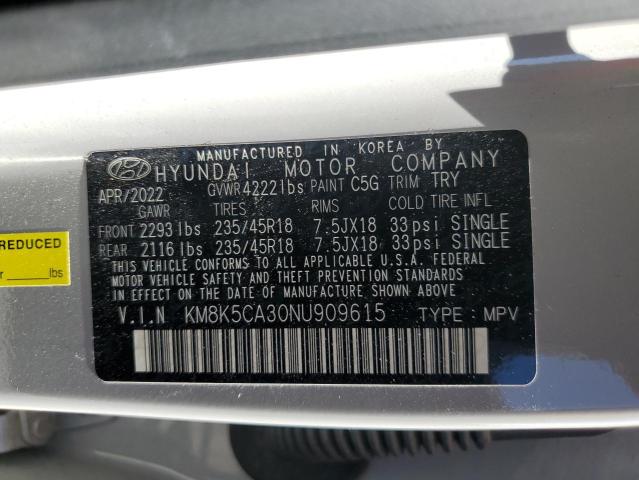 KM8K5CA30NU909615 - 2022 HYUNDAI KONA LIMITED GRAY photo 13