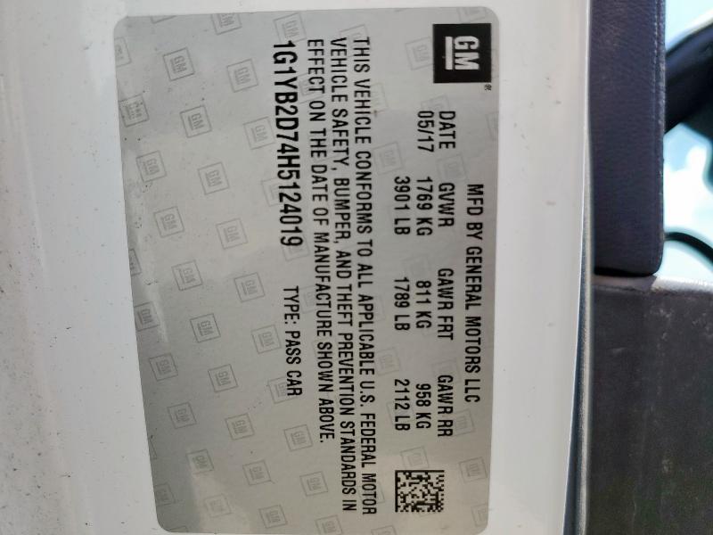 1G1YB2D74H5124019 - 2017 CHEVROLET CORVETTE STINGRAY 1LT WHITE photo 12