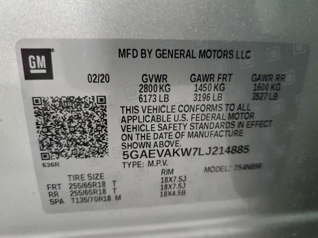 5GAEVAKW7LJ214885 - 2020 BUICK ENCLAVE ESSENCE 银色 照片 13