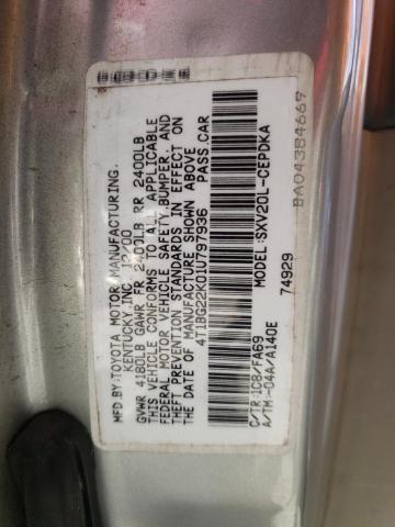 4T1BG22K01U797936 - 2001 TOYOTA CAMRY CE 银色 照片 12