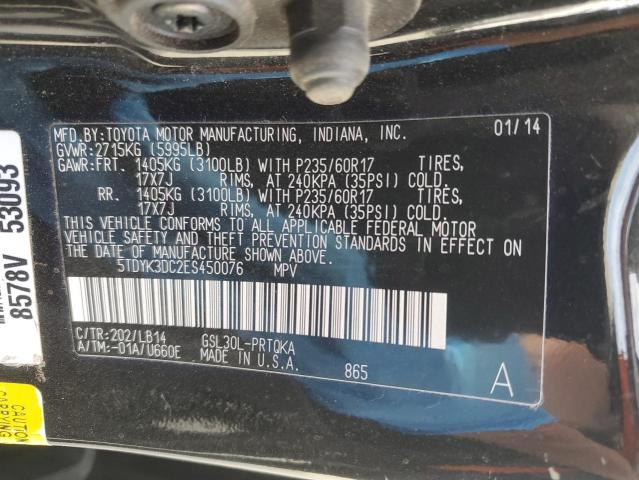 5TDYK3DC2ES450076 - 2014 TOYOTA SIENNA XLE BLACK photo 13