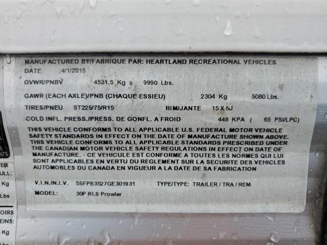 5SFPB3527GE301931 - 2016 HEART LAND PROWLER 白色 照片 10