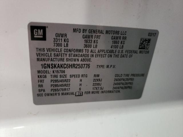 1GNSKAKC6HR250776 - 2017 CHEVROLET TAHOE K1500 LS WHITE photo 13