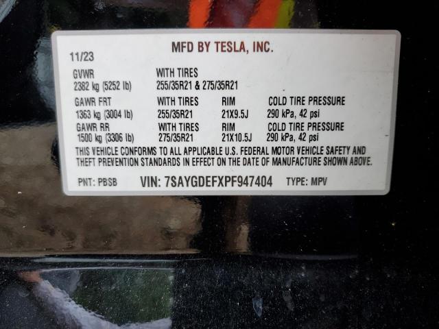 7SAYGDEFXPF947404 - 2023 TESLA MODEL Y შავი ფოტო 12