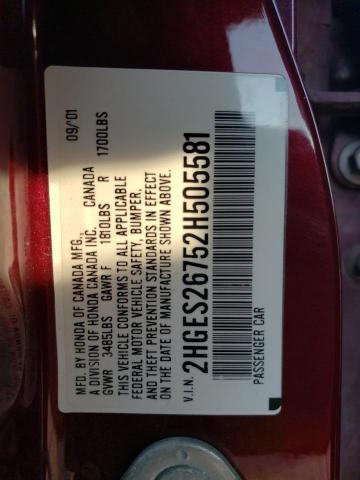 2HGES26752H505581 - 2002 HONDA CIVIC EX BURGUNDY photo 12