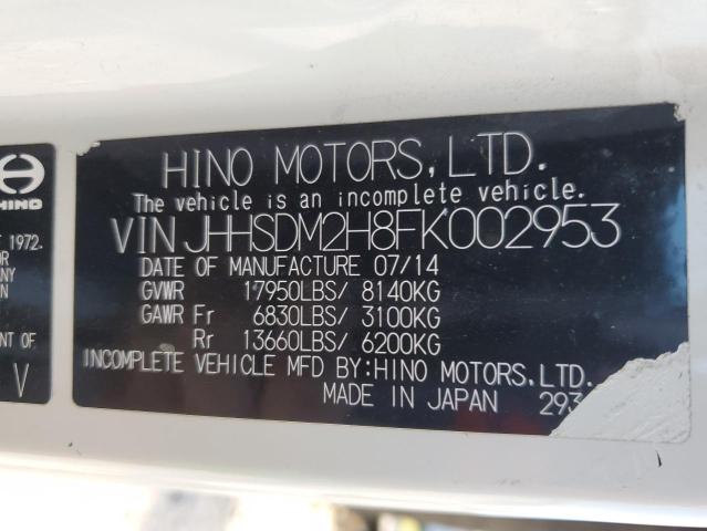 JHHSDM2H8FK002953 - 2015 HINO 195 WHITE photo 10