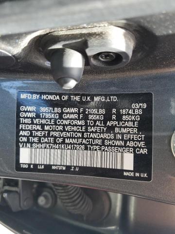 SHHFK7H41KU417926 - 2019 HONDA CIVIC SPORT 灰色 照片 13