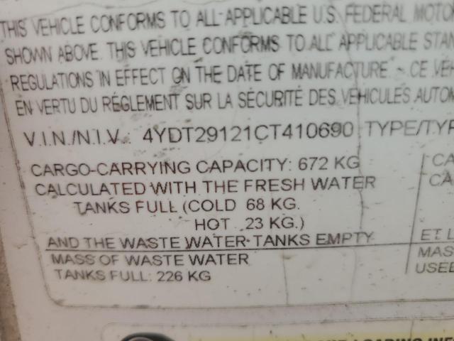 4YDT29121CT410690 - 2012 PASSPORT TRAVELTRLR WHITE photo 10