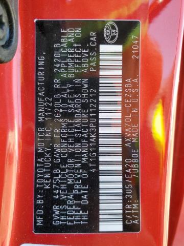 4T1G11AK3PU112212 - 2023 TOYOTA CAMRY SE NIGHT SHADE RED photo 13