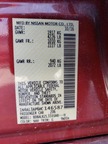 1N4AL3AP6HC146587 - 2017 NISSAN ALTIMA 2.5 BURGUNDY photo 12