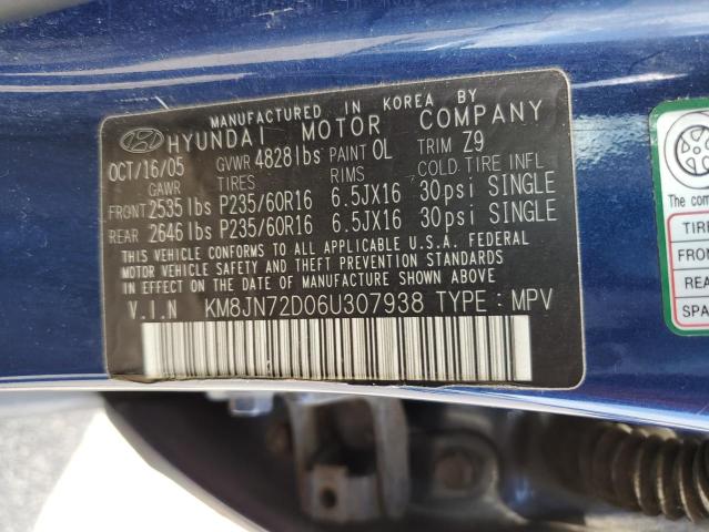 KM8JN72D06U307938 - 2006 HYUNDAI TUCSON GLS BLUE photo 12