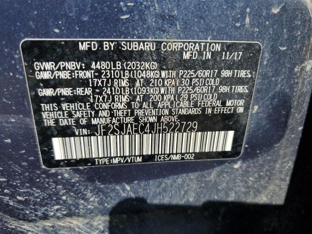 JF2SJAEC4JH522729 - 2018 SUBARU FORESTER 2.5I PREMIUM أزرق صورة 14