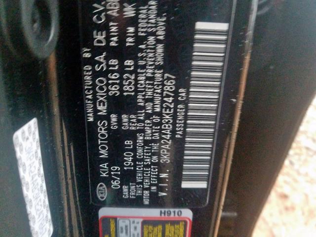 3KPA24AB3KE247867 - 2019 KIA RIO S  photo 10