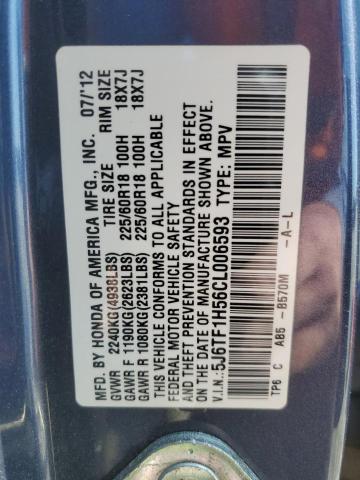 5J6TF1H56CL006593 - 2012 HONDA CROSSTOUR EXL ლურჯი ფოტო 13