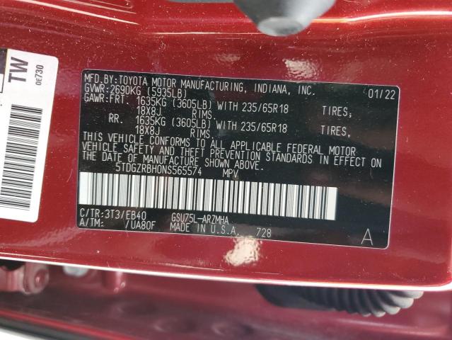 5TDGZRBH0NS565574 - 2022 TOYOTA HIGHLANDER XLE RED photo 14
