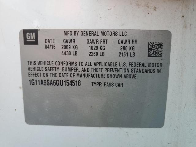 1G11A5SA6GU154518 - 2016 CHEVROLET MALIBU LIM LS თეთრი ფოტო 12