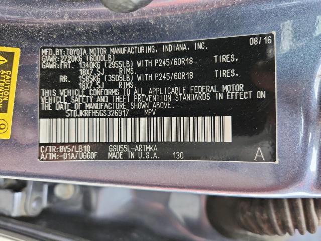 5TDJKRFH5GS326917 - 2016 TOYOTA HIGHLANDER XLE Azul foto 13