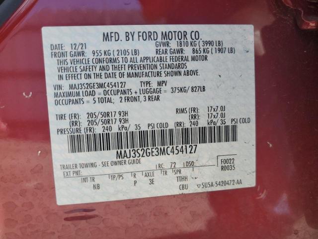 MAJ3S2GE3MC454127 - 2021 FORD ECOSPORT SE Kırmızı fotoğraf 13