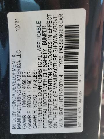 19XFL1H71NE007014 - 2022 HONDA CIVIC EXL BLACK photo 12