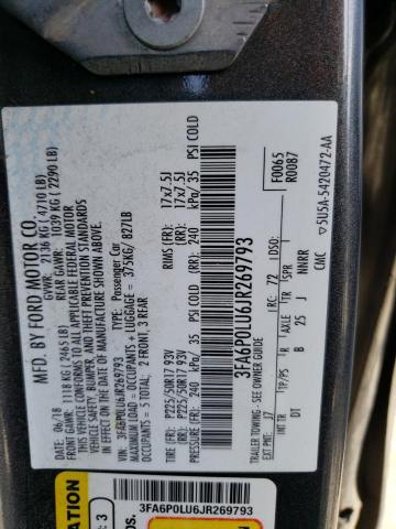 3FA6P0LU6JR269793 - 2018 FORD FUSION SE HYBRID GRAY photo 12