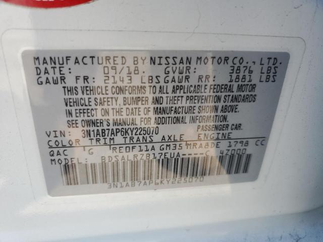 3N1AB7AP6KY225070 - 2019 NISSAN SENTRA S WHITE photo 13