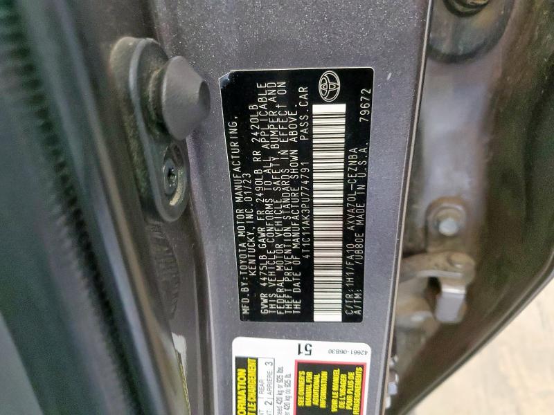 4T1C11AK3PU774791 - 2023 TOYOTA CAMRY LE 石墨色 照片 12