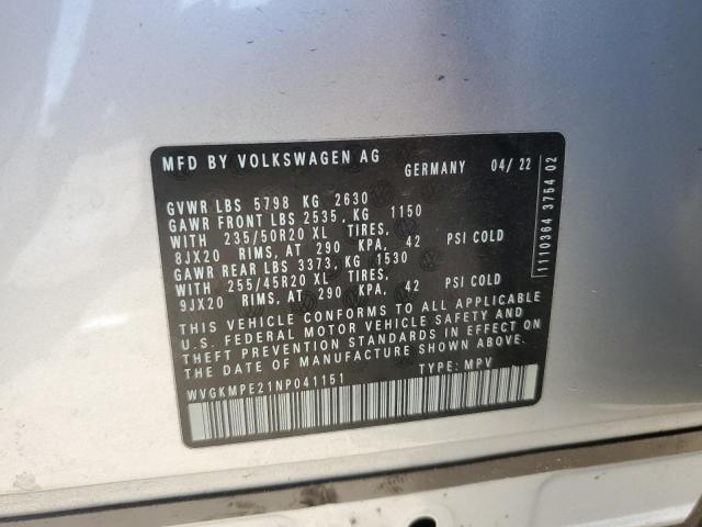 WVGKMPE21NP041151 - 2022 VOLKSWAGEN ID.4 PRO S 银色 照片 14