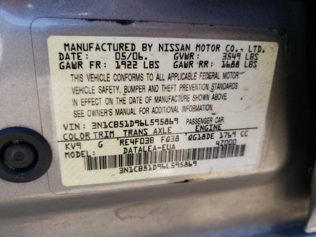 3N1CB51D96L595869 - 2006 NISSAN SENTRA 1.8 BEIGE photo 12