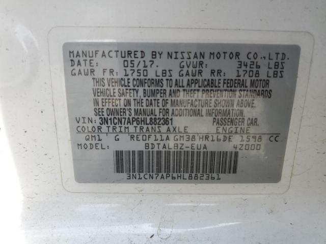 3N1CN7AP6HL882361 - 2017 NISSAN VERSA S WHITE photo 12