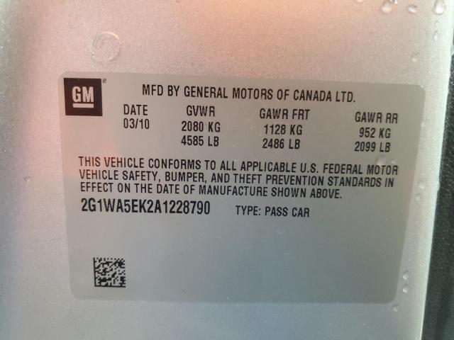 2G1WA5EK2A1228790 - 2010 CHEVROLET IMPALA LS SILVER photo 12