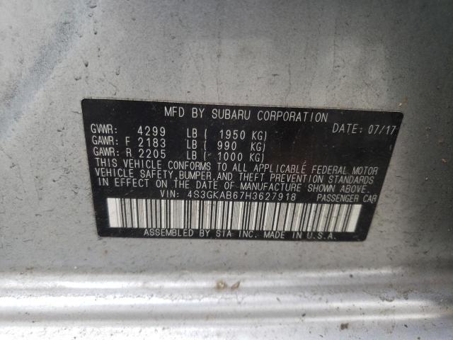 4S3GKAB67H3627918 - 2017 SUBARU IMPREZA PREMIUM SILVER photo 12