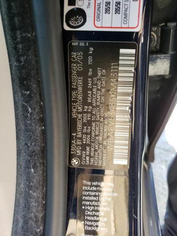 WBAEV53435KM43111 - 2005 BMW 3 SERIES I BLUE photo 12