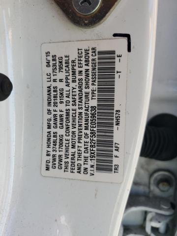 19XFB2F58FE059638 - 2015 HONDA CIVIC LX WHITE photo 12