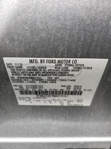 2FMGK5DC9BBD19761 - 2011 FORD FLEX LIMITED SILVER photo 13