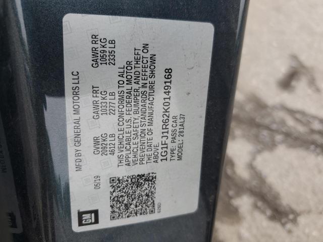 1G1FJ1R62K0149168 - 2019 CHEVROLET CAMARO ZL1 灰色 照片 12