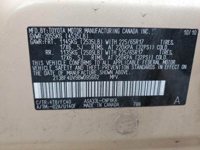 2T3BF4DV9BW095662 - 2011 TOYOTA RAV4 GOLD photo 13