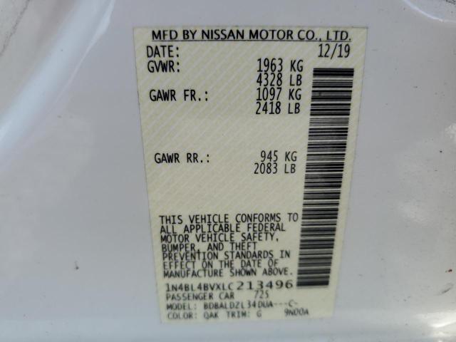 1N4BL4BVXLC213496 - 2020 NISSAN ALTIMA S WHITE photo 12