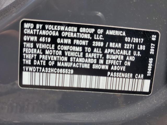 1VWDT7A32HC065529 - 2017 VOLKSWAGEN PASSAT R-LINE Մոխրագույն լուսանկար 12