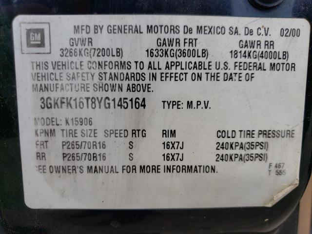 3GKFK16T8YG145164 - 2000 GMC YUKON XL K1500 BLACK photo 13