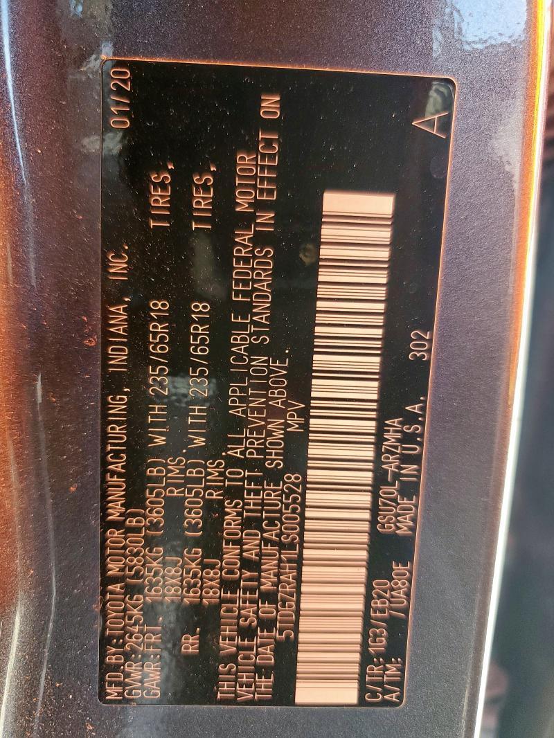 5TDGZRAH1LS005528 - 2020 TOYOTA HIGHLANDER XLE SILVER photo 13