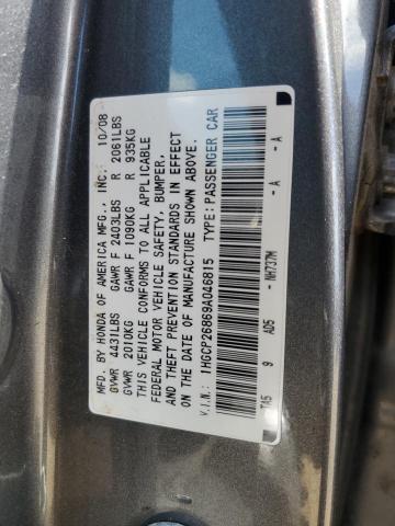 1HGCP26869A046815 - 2009 HONDA ACCORD EXL GRAY photo 12