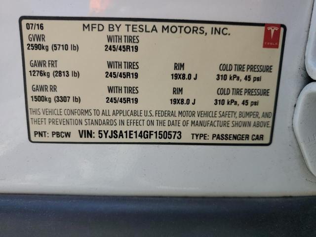 5YJSA1E14GF150573 - 2016 TESLA MODEL S 白色 照片 12