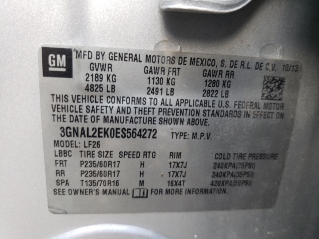 3GNAL2EK0ES564272 - 2014 CHEVROLET CAPTIVA LS 银色 照片 10