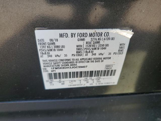 1FM5K8DH3JGC59407 - 2018 FORD EXPLORER XLT Boz foto 14